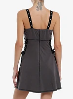 Social Collision Grey Grommet Strap Lace-Up Dress