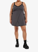 Social Collision Grey Grommet Strap Lace-Up Dress Plus