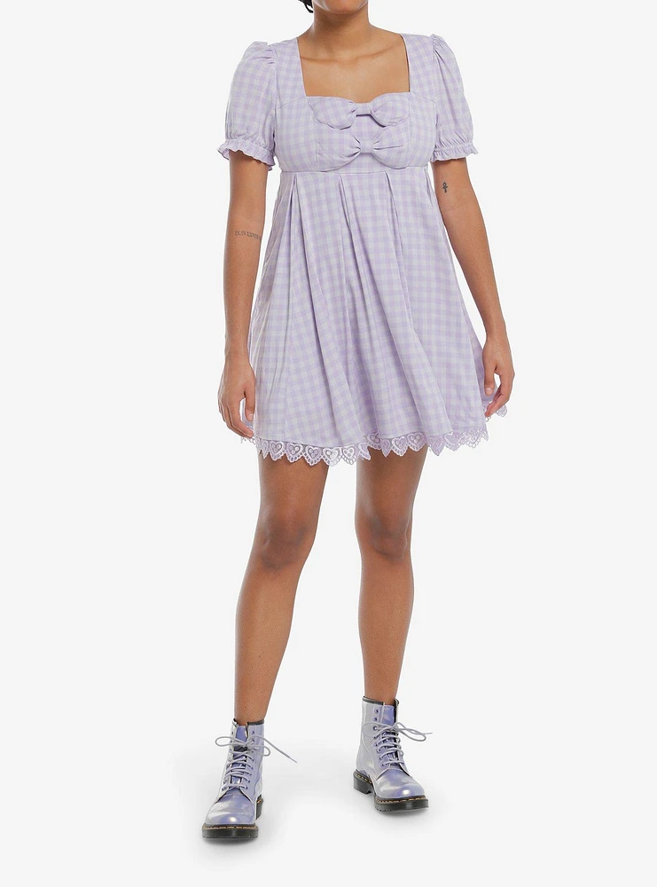 Sweet Society Lavender Gingham Bow Dress