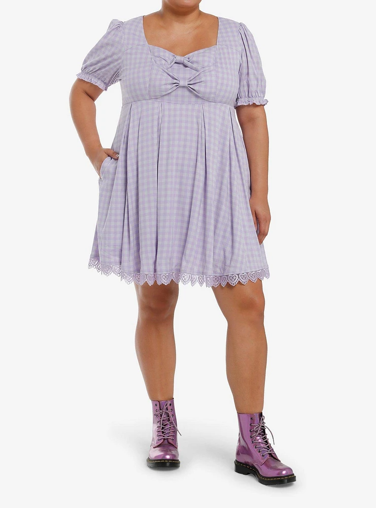 Sweet Society Lavender Gingham Bow Dress Plus