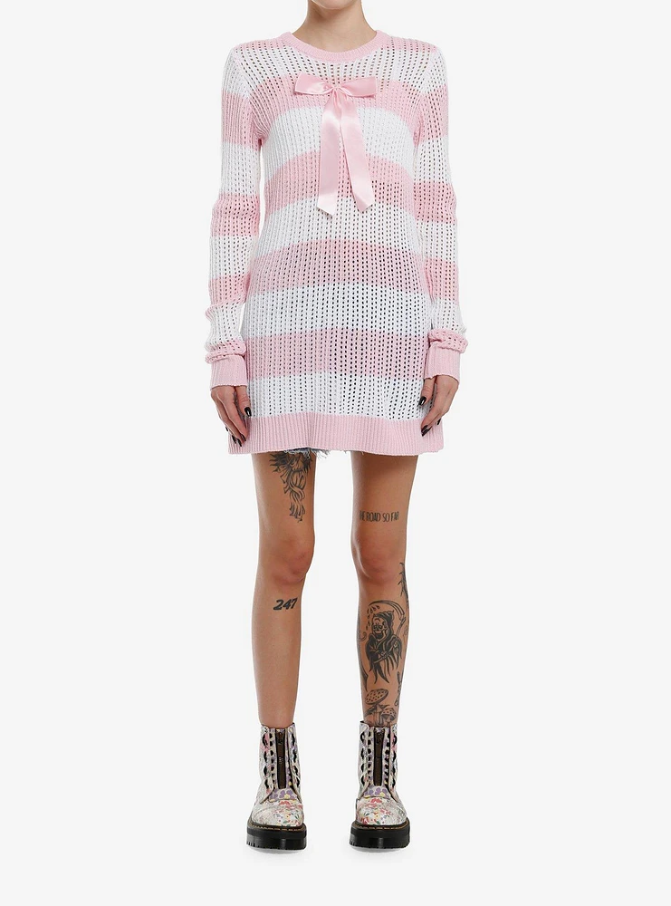 Sweet Society Pink & White Stripe Bow Knit Sweater Dress