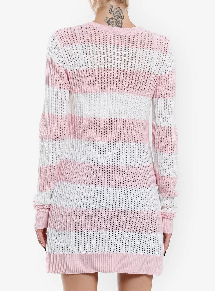 Sweet Society Pink & White Stripe Bow Knit Sweater Dress