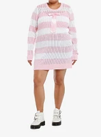 Sweet Society Pink & White Stripe Bow Knit Sweater Dress Plus