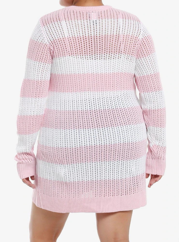 Sweet Society Pink & White Stripe Bow Knit Sweater Dress Plus