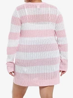 Sweet Society Pink & White Stripe Bow Knit Sweater Dress Plus