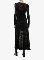 Cosmic Aura Flocked Cross Mesh Long-Sleeve Maxi Dress