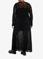 Cosmic Aura Flocked Cross Mesh Long-Sleeve Maxi Dress Plus