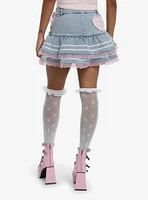 Sweet Society Light Blue Denim Pink Bow Ruffle Mini Skirt