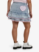 Sweet Society Light Blue Denim Pink Bow Ruffle Mini Skirt Plus