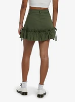 Thorn & Fable Olive Green Eyelet Ruffle Mini Skirt