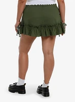 Thorn & Fable Olive Green Eyelet Ruffle Mini Skirt Plus