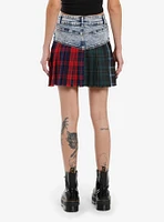 Social Collision Mixed Plaid Split Pleated Skirt