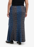 Thorn & Fable Black Blue Butterfly Stripe Mermaid Maxi Skirt Plus