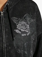 Social Collision Butterfly Rose Rhinestone Wash Girls Hoodie