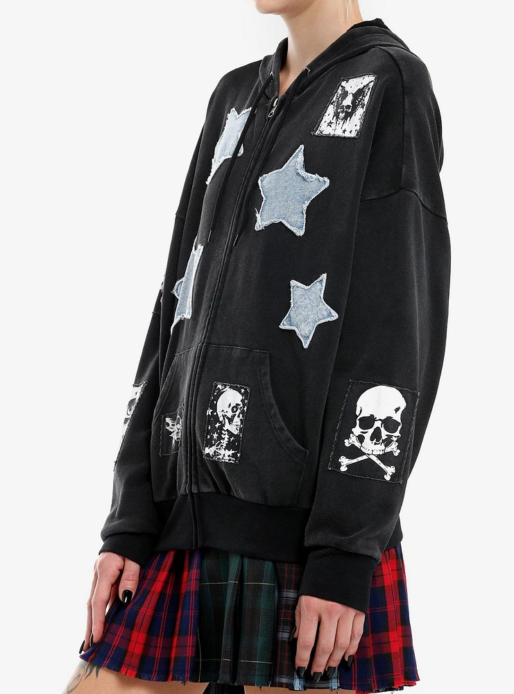 Social Collision Star Skull Patch Girls Hoodie