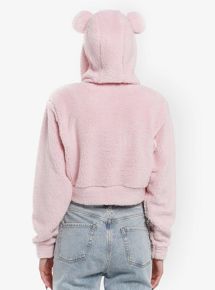 Sweet Society Pink Bear Sherpa Girls Crop Hoodie