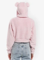 Sweet Society Pink Bear Sherpa Girls Crop Hoodie