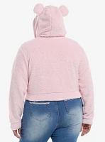 Sweet Society Pink Bear Sherpa Girls Crop Hoodie Plus