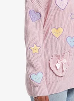 Sweet Society Rainbow Hearts & Star Patch Pastel Pink Girls Cardigan