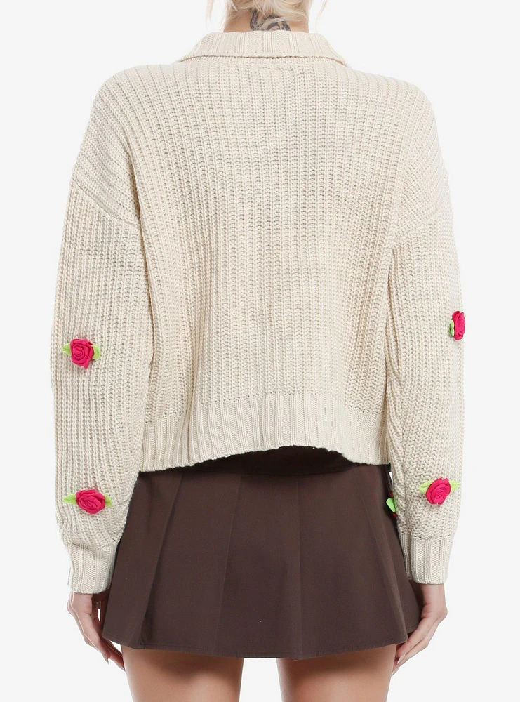 Sweet Society Cream Crochet Rosette Girls Cardigan