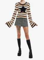 Social Collision Star Stripe Fuzzy Girls Crop Sweater