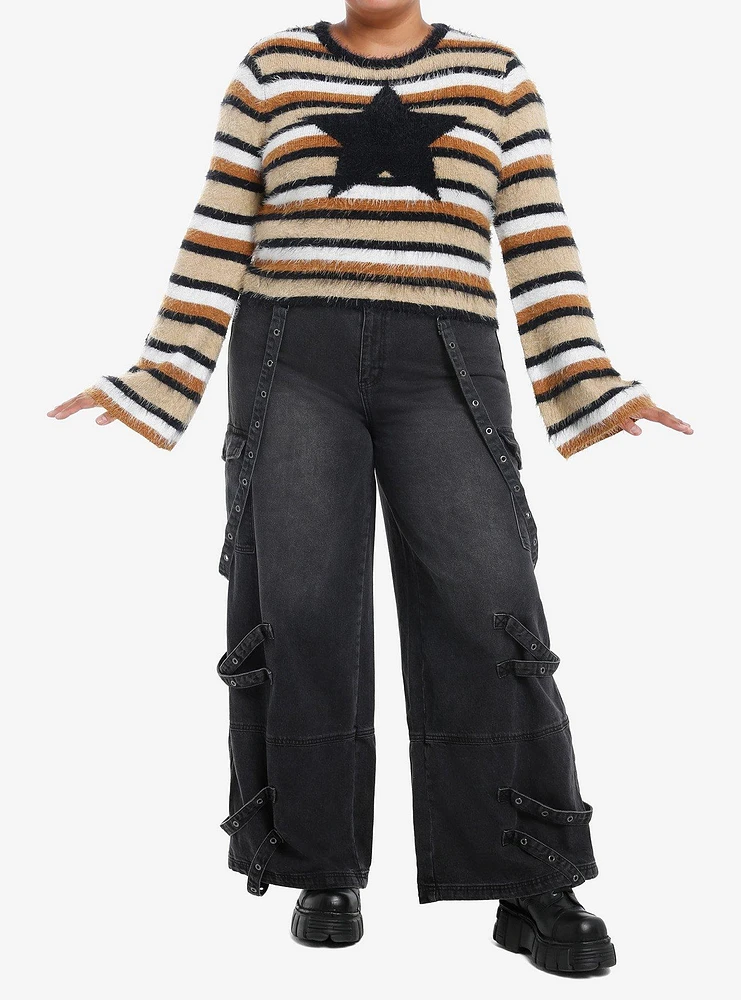 Social Collision Star Stripe Crop Girls Fuzzy Sweater Plus