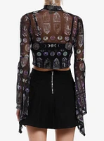 Cosmic Aura Stained Glass Sheer Girls Mock Neck Top