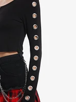 Social Collision Grommet & Safety Pin Girls Crop Long-Sleeve Top