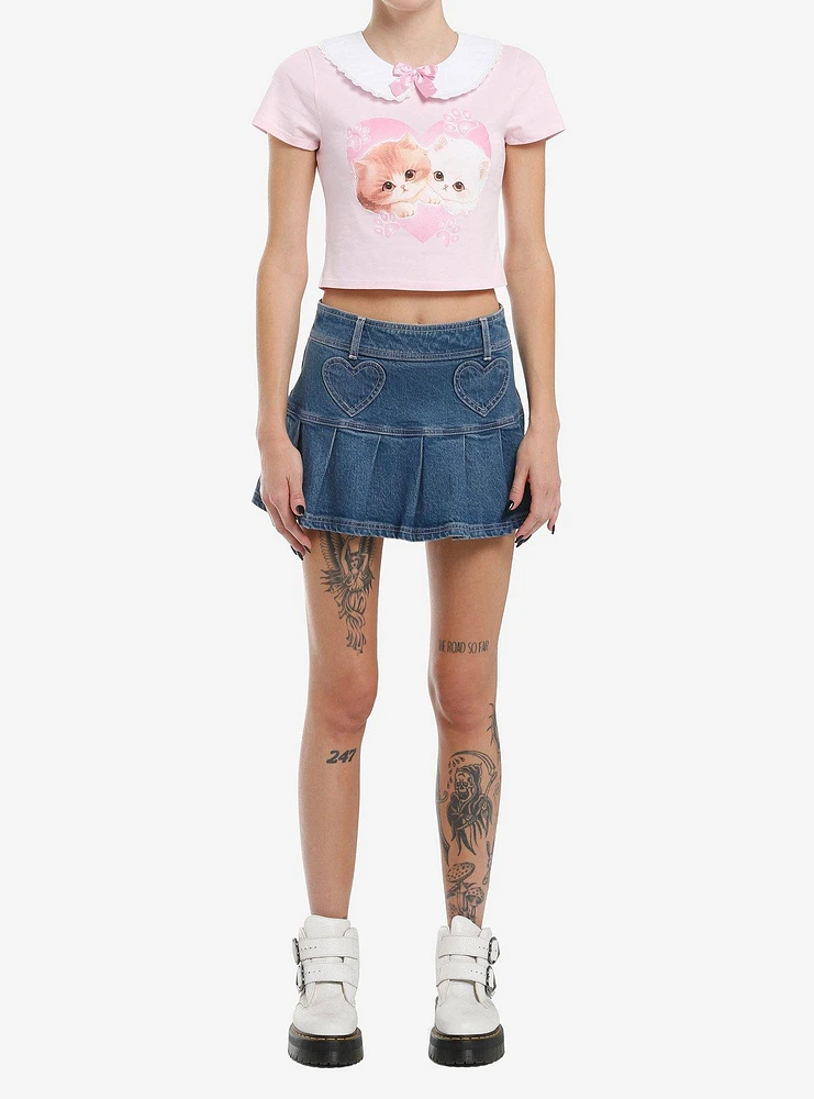 Sweet Society Kawaii Kitten Peter Pan Collar Girls Crop Top