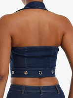 Dark Indigo Grommet Buckle Strap Denim Girls Halter Top