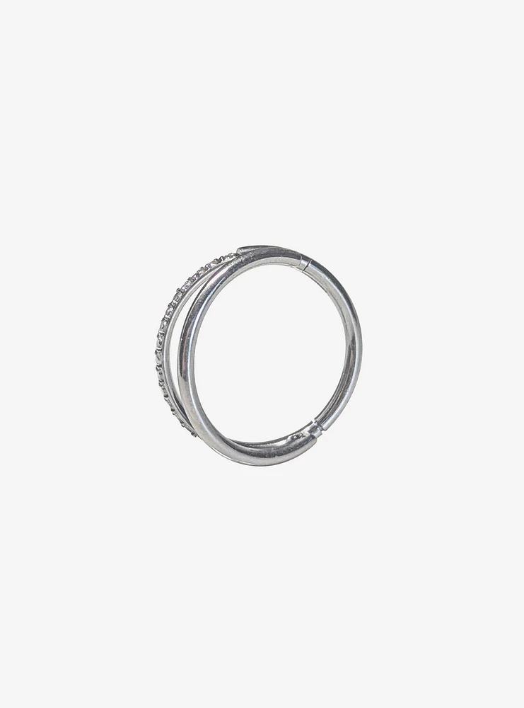 Steel Silver Bling Double Hoop Hinged Clicker