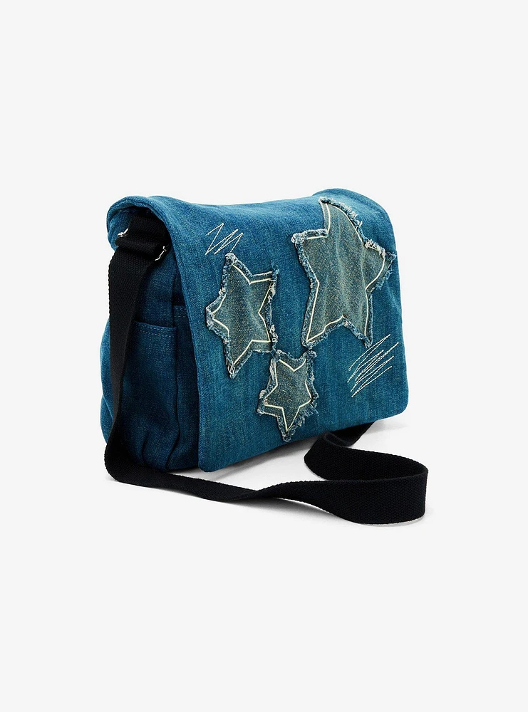 Blue Denim Star Patch Messenger Bag Hot Topic Exclusive