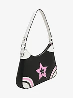 Black Pink Studded Star Baguette Bag