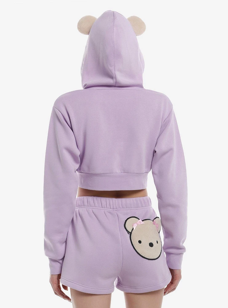 Lavender Teddy Bear Girls Crop Hoodie