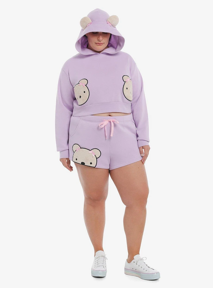 Lavender Teddy Bear Girls Crop Hoodie Plus