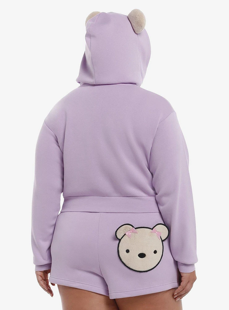 Lavender Teddy Bear Girls Crop Hoodie Plus