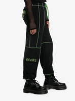 Social Collision Black & Green Skull Cargo Girls Jogger Sweatpants