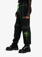 Social Collision Black & Green Skull Cargo Girls Jogger Sweatpants