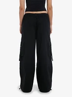 Social Collision Black Grommet Strap Zipper Cargo Wide Leg Pants