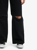 Black Zipper Cargo Wide Leg Pants With Belt