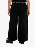 Black Zipper Cargo Wide Leg Pants With Belt Plus