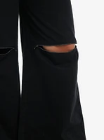 Black Zipper Cargo Wide Leg Pants With Belt Plus