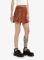 Thorn & Fable Orange Plaid Side Chain Belted Skirt