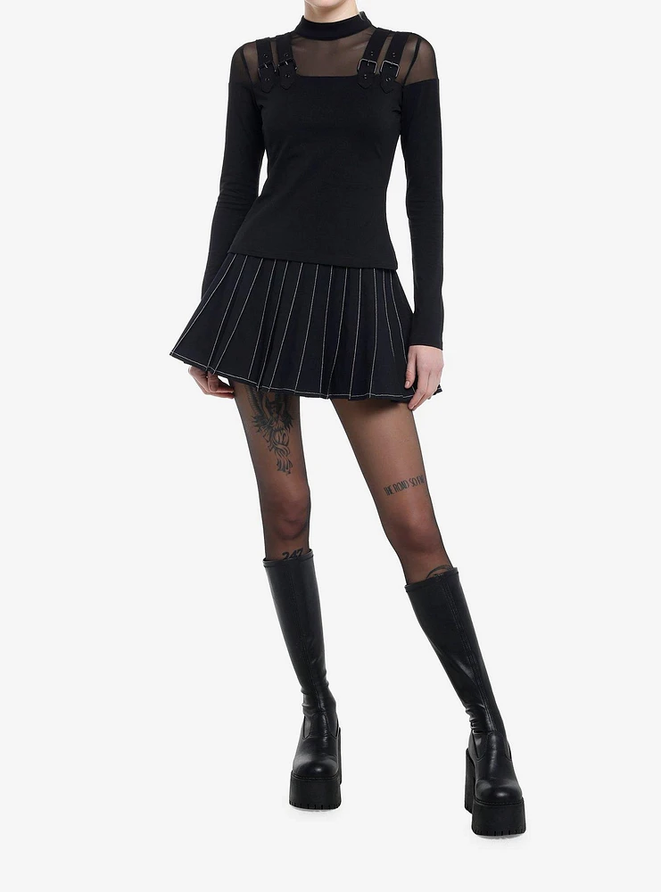 KIHILIST Mesh Buckle Strap Girls Long-Sleeve Top