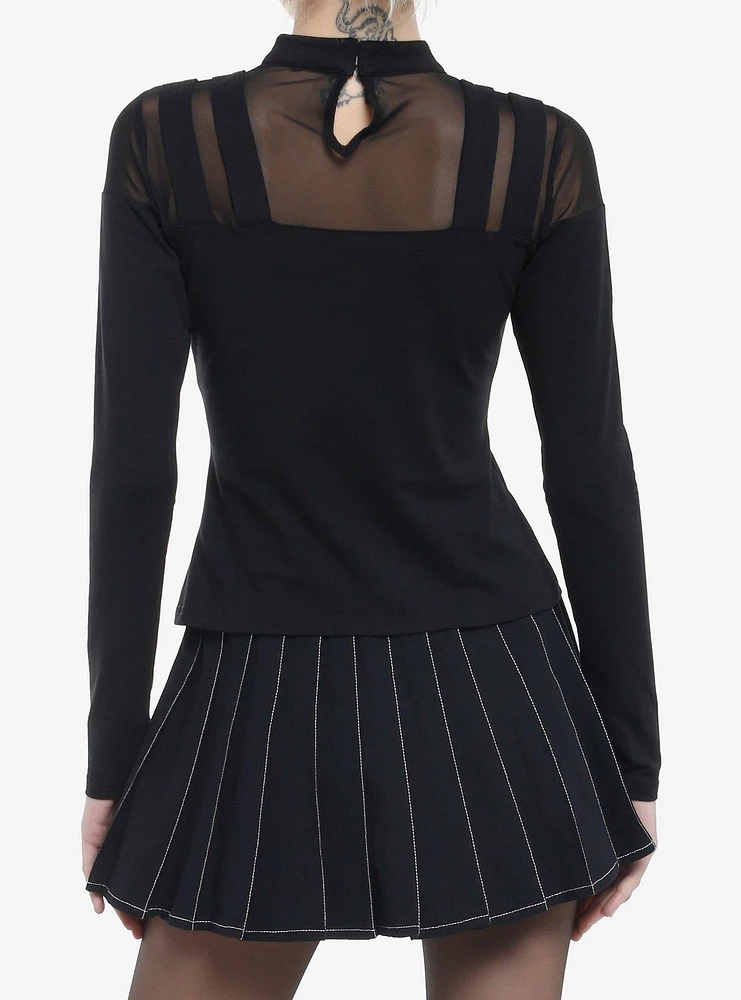 KIHILIST Mesh Buckle Strap Girls Long-Sleeve Top