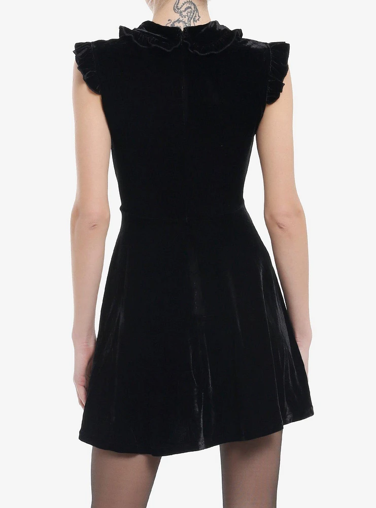 KIHILIST Black Velvet Mesh Neckline Collar Dress