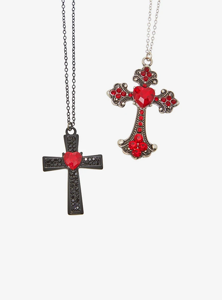 Social Collision Heart Skull Cross Necklace Set