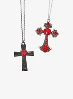 Social Collision Heart Skull Cross Necklace Set