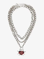 Social Collision Heart Spike Chain Necklace Set