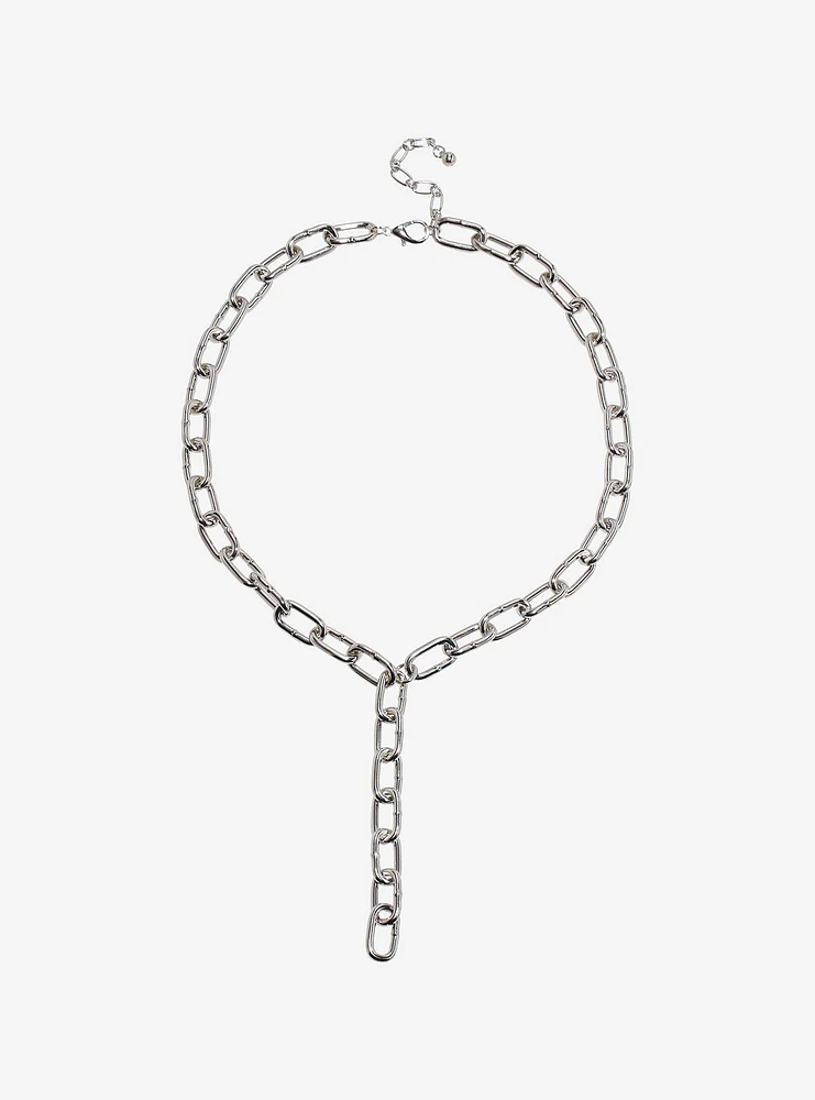 Social Collision Metal Chain Lariat Necklace